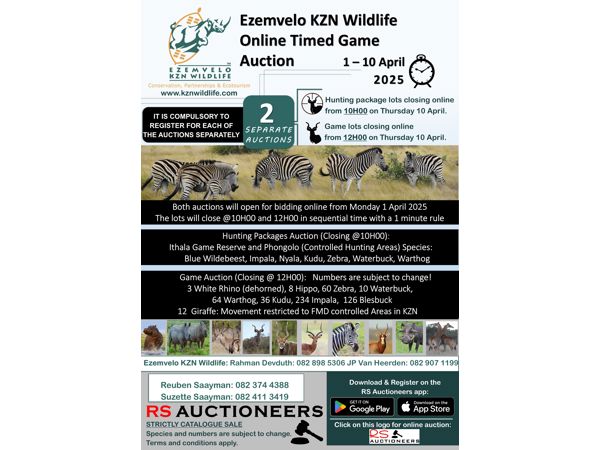 Ezemvelo KZN Game Auction April 2025